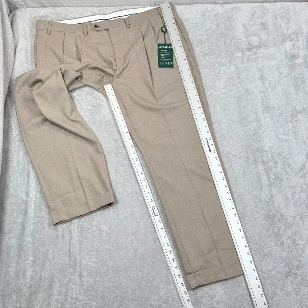NWT Lauren Ralph Lauren Ultraflex Pleated Dress Pants Mens 42x30‎ Slacks Cuffed